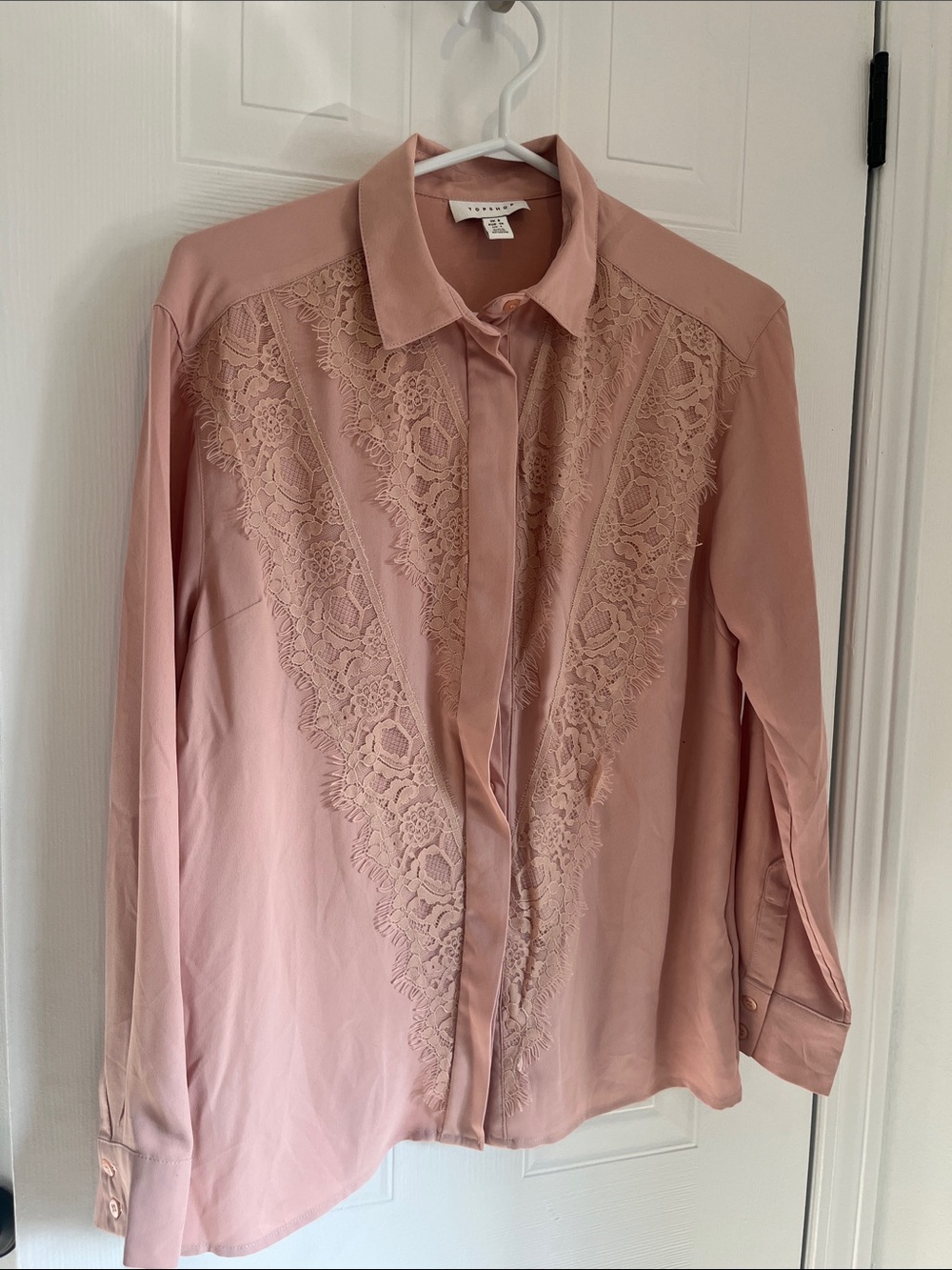 Topshop Dusty Rose Lace Button-Up Blouse